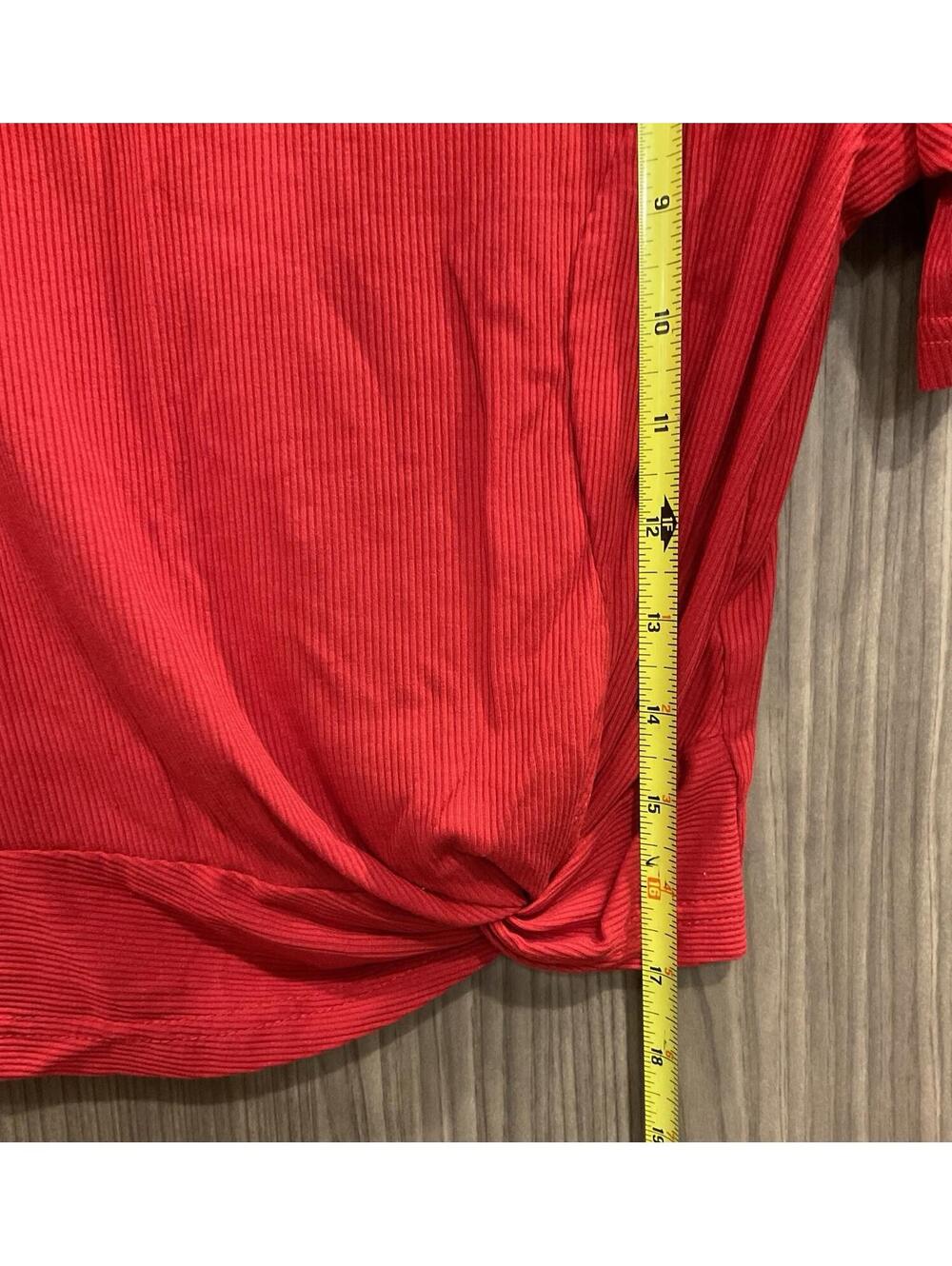 Maner Womens Short Sleeve W/ Button Round Neck Ribbed Red Cropped Blouse Size S - Picture 6 of 8